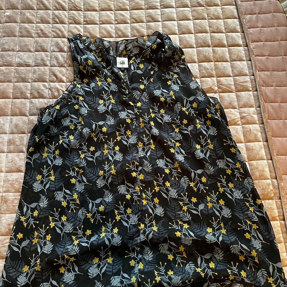 CAbi Blue and Yellow Floral Blouse